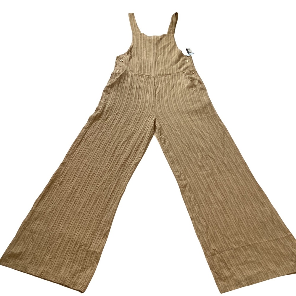 The Range Tan Textured Wide Leg Jumpsuit Bib Overalls Small TH6P06XG